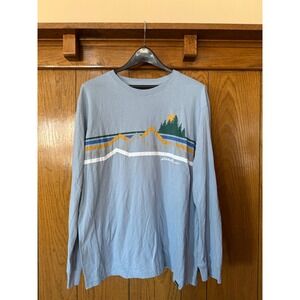 Eddie Bauer Mens Long Sleeve Graphic T Shirt Mountain Trees Blue Size Large